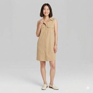 Charming Charlie Size Small Women Tan Collared Sleeveless Dress Academia Coastal